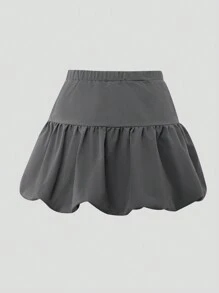 Minifalda gris con bajo con volantes elegante para niñas preadolescentes, adecuada para la escuela, salidas y uso en todas las estaciones