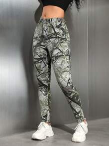 SHEIN EZwear 女式前扣口袋休闲简约印花牛仔裤 - 彩色 - 查看 5