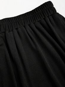 Sweetra 女士秋冬百搭两件套 - 修身罗纹圆领纽扣上衣和松紧腰直筒裤，休闲家居/休闲装 - 黑色 - 查看 6