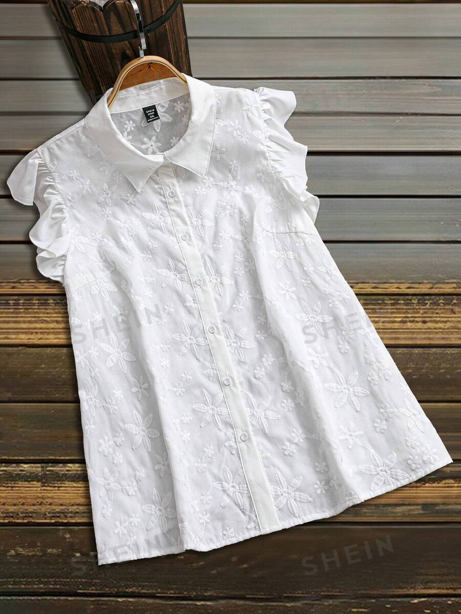 SHEIN LUNE Blusa de manga corta con cuello vuelto en unicolor para mujer de talla grande