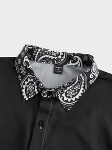 Manfinity Homme Men's Ombre Color Short Sleeve Single-Breasted Casual Shirt - Black - View 3