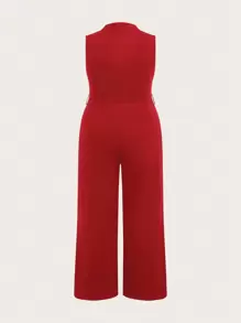 Slaydiva Mono largo de una sola pieza en negro sólido con cuello en V sin mangas y botones hasta la mitad para mujer de talla grande, elegante y casual para vacaciones, primavera/verano
