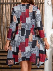 SHEIN ثوب قصير ضيق لون محدب موسم الربيع/الصيف بأكمام ثلاثة أرباع, أسلوب متباين مناسب للمكتب والخروج للمرأة البدينة - متعدد الألوان - مشاهدة 2