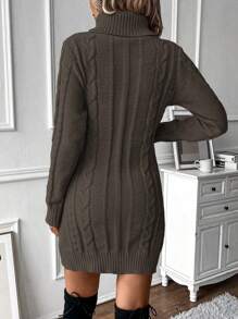 SHEIN LUNE Women's Solid Color Turtleneck Long Sleeve Short Knit Sweater Dress, Autumn/Winter