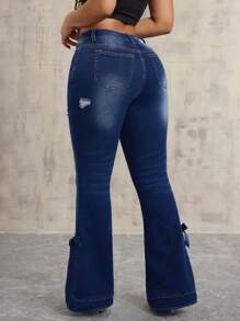 SHEIN SXY بناطيل جينز واسعة كاجوال للنساء، لارتداء اليومي - الأزرق - مشاهدة 2