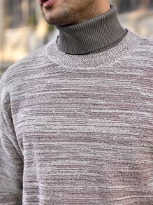 Manfinity Basics Men's Loose Dropped Shoulder Round Neck Knit Sweater, Casual Fit For Autumn/Winter - Multicolor - View 3
