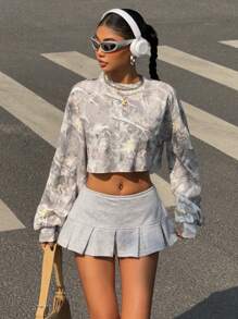 Muchica Blusa casual de cuello redondo con estampado completo para mujer, para uso diario en otoño/invierno