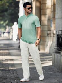 Manfinity Homme Men's Plain Color Casual Sweatpants, Fashionable For Daily Wear - Apricot - View 4