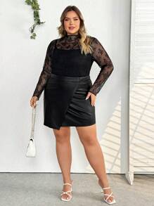 SHEIN CURVE+ Plus Size Floral Lace Sheer Top Without Bra,Valentine's Day,Valentines,Rose,Heart,Polka Dot,Love,Lip,Cupid,3D Flower