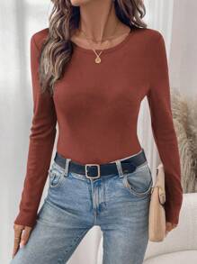 SHEIN LUNE Bộ 2 chiếc/Bộ Áo thun dài tay dệt kim lông cừu cơ bản cho nữ, Thu/Đông - Nhiều màu - Xem 11
