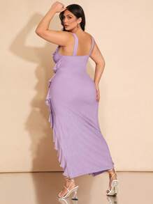 SHEIN BAE Vestido largo con volantes y abertura para mujer talla grande, primavera-verano