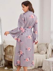 Bubble & Floral Print Long Robe, Minimalist & Fashionable For Casual Daily Use - Multicolor - View 2