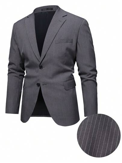 Manfinity Mode 大码男士条纹立领长袖商务旅行西装夹克