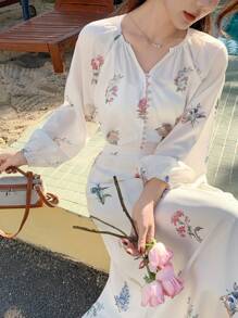 DAZY Bộ 2 món đồ nữ họa tiết hoa nhí, kiểu dáng tối giản và thời trang, thích hợp mặc hàng ngày dịp Lễ Phục Sinh. - Màu be - Xem 6