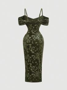 SHEIN MOD Velvet Embossed Vintage Dress For Women, Suitable For Early Autumn