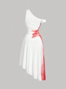 SHEIN MOD Vestido de punto de flores rojas vintage para mujer de talla grande, Vestido largo negro para mujer, Vestido de graduación, Vestido de fiesta, Año Nuevo, San Valentín - Blanco - Ver 2