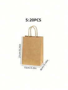 SHEIN Set de 5 o 20 bolsas de papel kraft con asas, bolsas de regalo de unicolor minimalista en forma de rectángulo, bolsas de transporte, adecuadas para fiestas, compras, Navidad