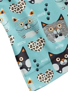 PopScrub 宠物猫脚印甜心休闲卡通猫咪印花女式磨砂制服上衣