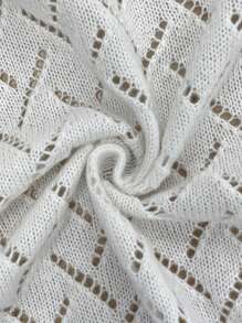 SHEIN Clasi Plus Size Women Solid Color Long Sleeve Hollow Out Wrap Cardigan, Autumn/Winter - White - View 3