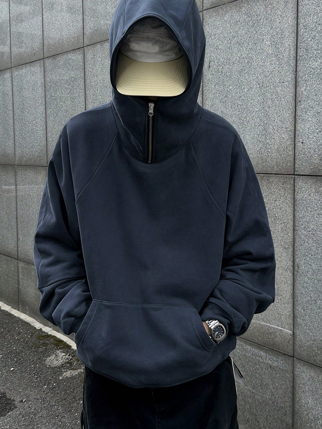Men's Stand Collar Hoodie, Solid Color, Minimalist & Fashionable Casual Daily Wear