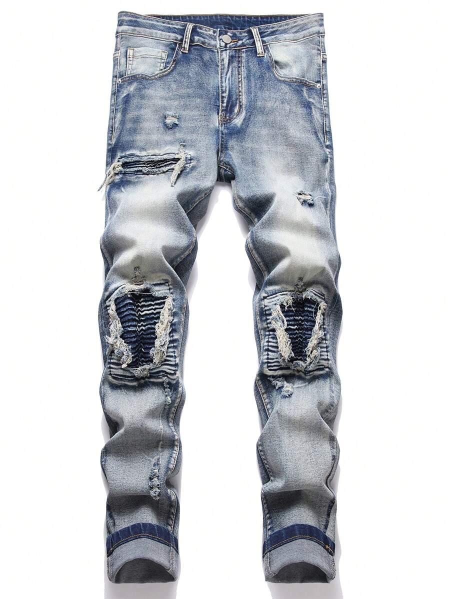 Manfinity LEGND Men's Casual Washed Distressed Slim Fit Jeans - Light Wash - View 1