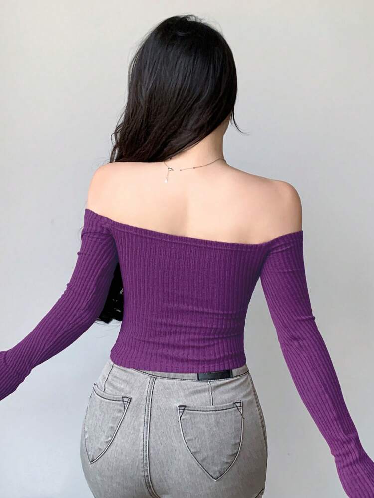 Autumn New Off Shoulder Fitted Women T-Shirt Long Sleeve Women Tops