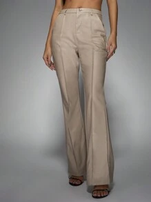 MISSGUIDED Faux Leather Flare Hem Trousers