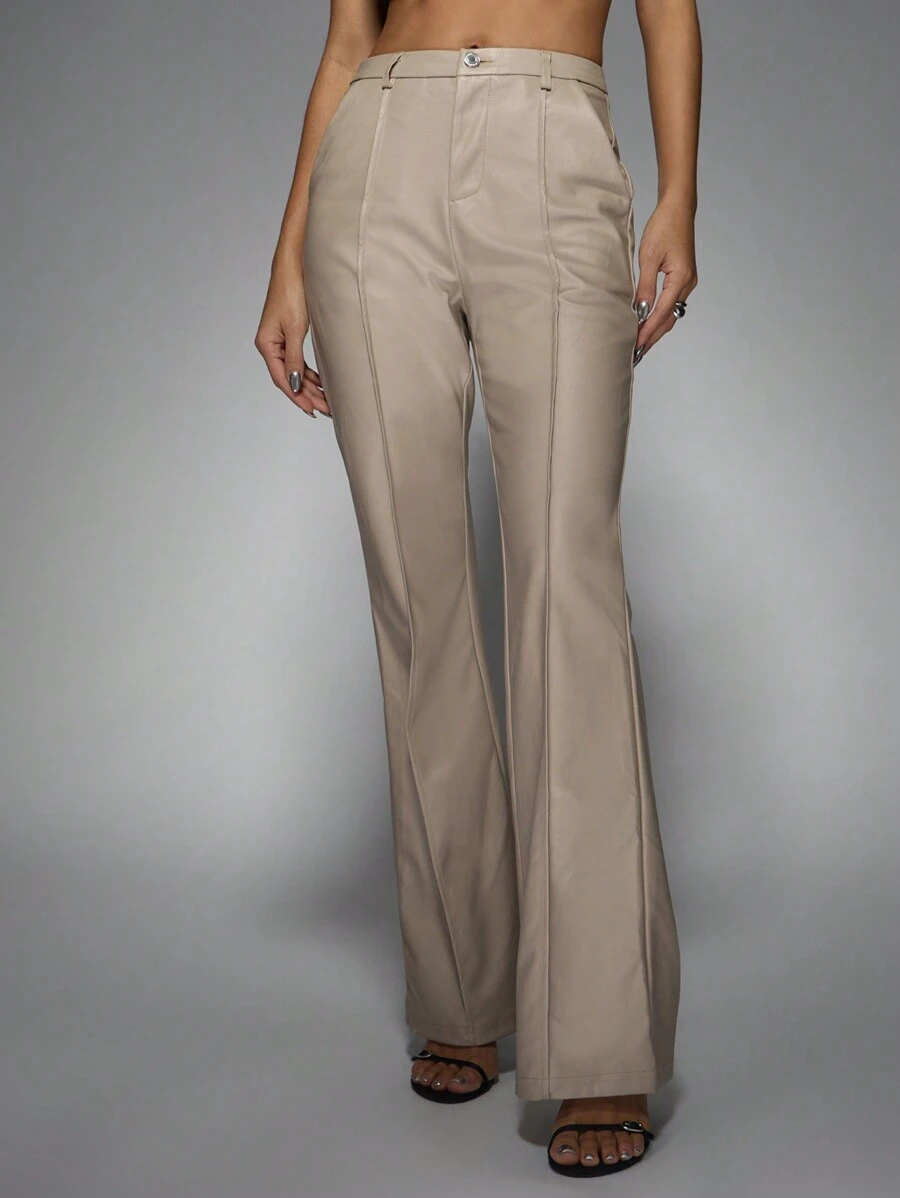 MISSGUIDED Faux Leather Flare Hem Trousers