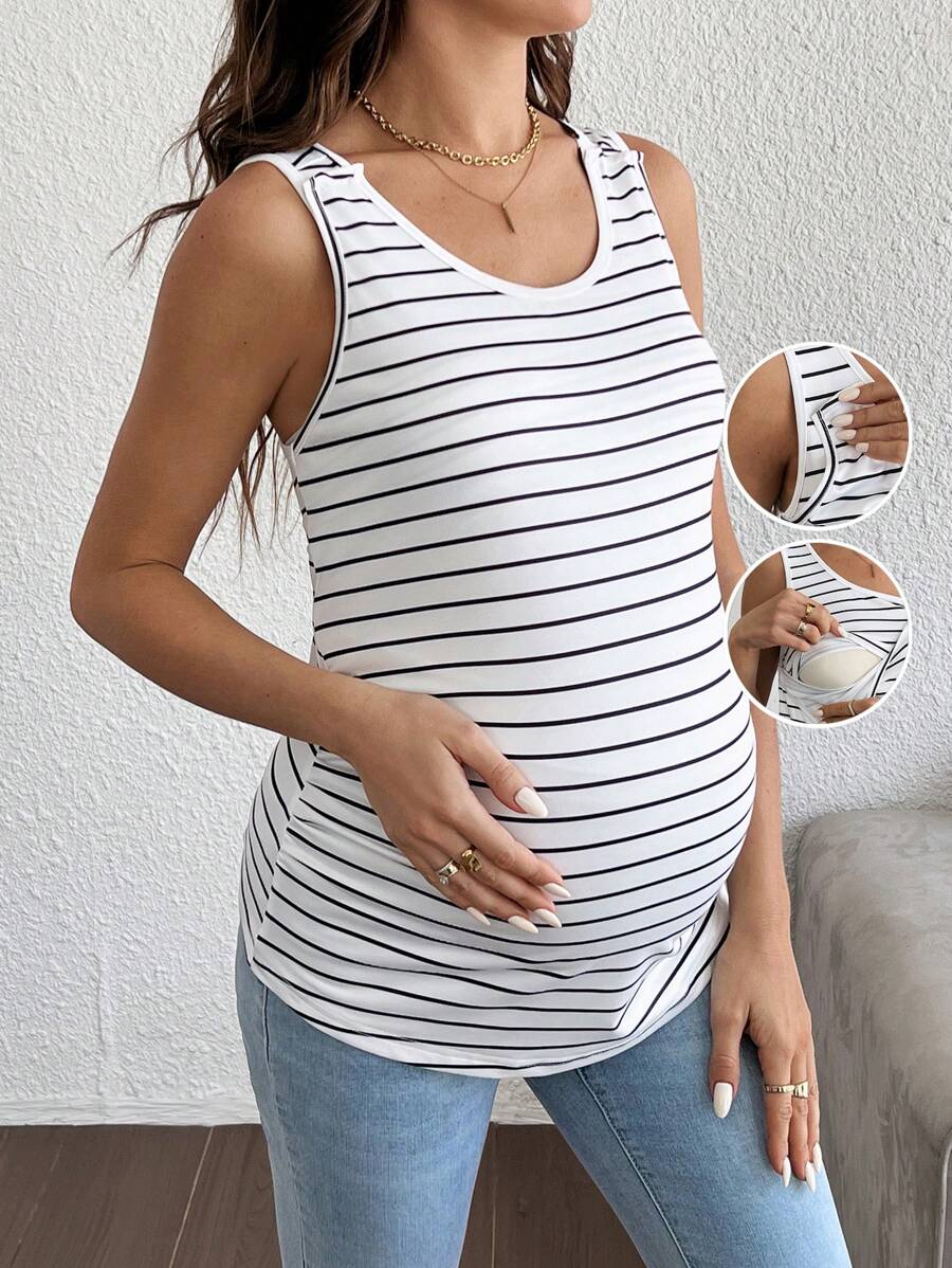 SHEIN 孕妇哺乳条纹吊带背心、孕妇哺乳服、哺乳上衣