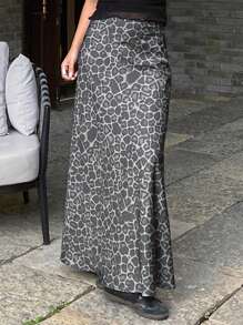 DAZY 女士豹纹简约长裙，休闲日常穿着 - 灰色 - 查看 1