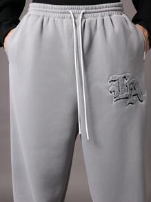 SUMWON Premium Drop Crotch Jogger Sweatpants Athletic Fleece Pants Relaxed Fit Drawstring Waistband Embroidered Logo Lounge Athleisure Winter Fall Comfort