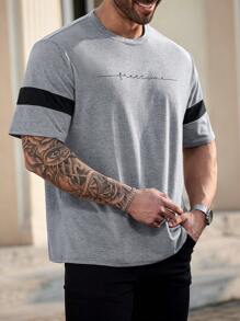 Manfinity Homme Men's Plus Size T-Shirt, Solid Color Minimalist Casual Everyday Wear - Dark Grey - View 4