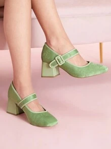 CUCCOO DOLLMOD Square Toe Green Sweet Square Heel High Heels For Women