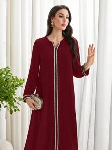 Al Najma Women's Casual Arabic Style Simple Elegant Daily Dress, Modest - Burgundy - View 4