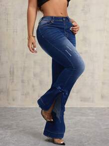 SHEIN SXY بناطيل جينز واسعة كاجوال للنساء، لارتداء اليومي - الأزرق - مشاهدة 1