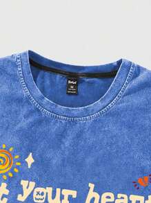 ROMWE MEN Street Life Men's Washed Crew Neck Sleeveless Casual Skeleton Printed Top, Daily Wear