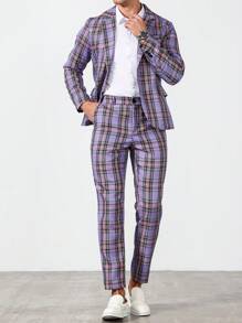Manfinity Homme 2pcs Plaid Blazer, Top And Trousers Suits - Multicolor - View 1