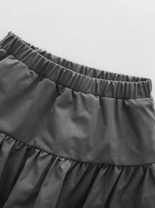 Minifalda gris con bajo con volantes elegante para niñas preadolescentes, adecuada para la escuela, salidas y uso en todas las estaciones