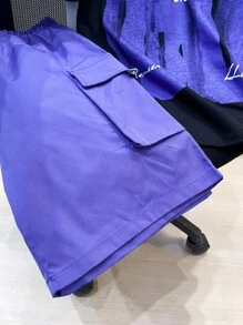 SHEIN Conjunto deportivo informal para adolescentes de 2 piezas - Camiseta de manga corta + Pantalones cortos de color contrastado, estilo punk rock adecuado para eventos de primavera/verano, fiestas, festivales de música - Multicolor - Ver 7