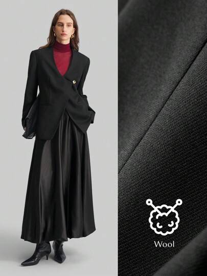 Ontre Women's 2025 New Black V-Neck Cinched Waist Elegant Commuter Long Sleeve Jacket, Spring New Year Collection