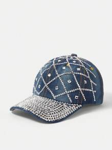 SHEIN SXY 女士華麗鑽石裝飾遮陽帽，適合日常佩戴 - 藍色 - 查看 7