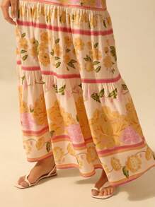 CAJUNI 女士波西米亚风热带花卉黄色印花 V 领连衣裙，夏季假日海滩休闲连衣裙 - 彩色 - 查看 5