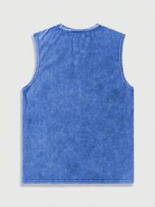 ROMWE MEN Street Life Men's Washed Crew Neck Sleeveless Casual Skeleton Printed Top, Daily Wear