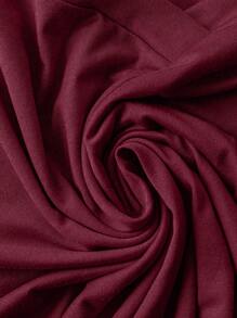 SHEIN CURVE+ 2pcs Plus Size Women Set: Solid Color V-Neck Short Sleeve Ruched T-Shirt And Allover Print Skirt For Summer - Burgundy - View 5