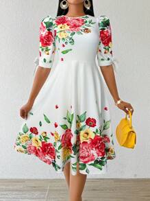SHEIN Lady Abiti da cerimonia eleganti per matrimoni e occasioni invernali, abiti lavorati a maglia con collo rotondo, bianchi, adatti per l'ufficio e le vacanze, con maniche a tre quarti, per donne - Rosso - Visualizzare 1