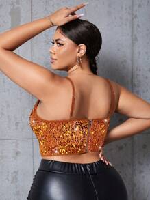 SHEIN SXY Áo yếm bó sát gợi cảm màu trơn cỡ lớn cho nữ - Vàng - Xem 2