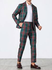 Manfinity Homme 2 件套格子西装外套、上衣和裤子套装 - 彩色 - 查看 5