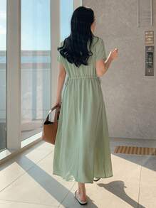 DAZY V-Ausschnitt lässiges, weites Taillen Maxikleid für Damen, Sommerkleid