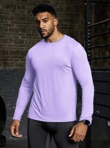 男式纯色圆领长袖休闲运动 T 恤和背心套装