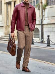 Manfinity Basics Men's Fitted Casual Turndown Collar Open Front Jacket - Red - View 3